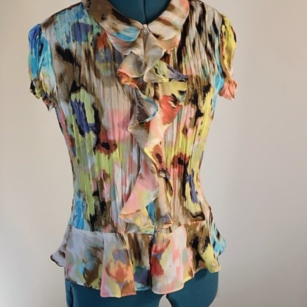 Allison Taylor - Short sleeve ,sheer ,  floral blouse size pm